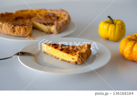Slice of Homemade Pumpkin Cheesecake Slice of Homemade Pumpkin Cheesecake 136168164