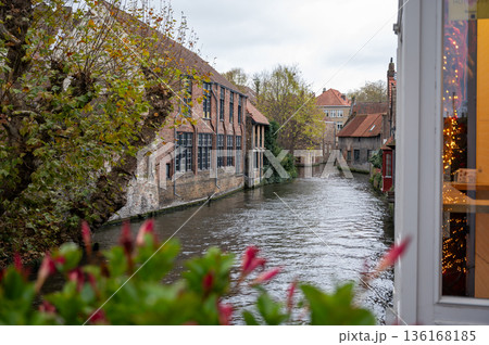Bruges Canals Reflecting Historic Architecture at Sunset Bruges Canals Reflecting Historic Architecture at Sunset 136168185