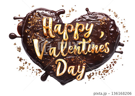 ハート型の溶けたチョコレートと「Happy Valentines Day」のロゴ素材 136168206