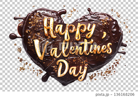 Heart-shaped melted chocolate and "Happy Valentine's Day" logo Heart-shaped melted chocolate and "Happy Valentine's Day" logo 136168206