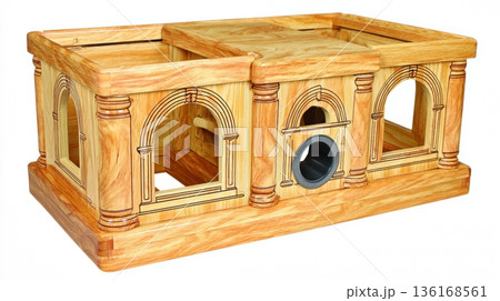 Stylish Wooden Pet House with Intricate Design and Multiple Openings for Small Animals Stylish Wooden Pet House with Intricate Design and Multiple Openings for Small Animals 136168561