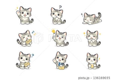 色々なポーズの猫の全身イラストセット 136169035