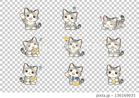 色々なポーズの猫の全身イラストセット 136169035