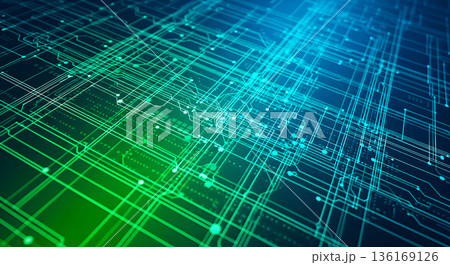 デジタルネットワークとITテクノロジーの抽象背景素材・AIやDXのコンセプト 136169126