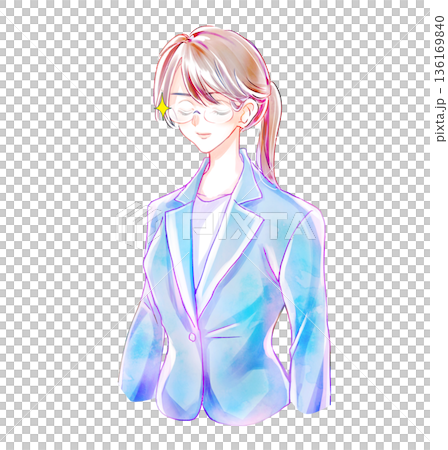 Serious business person with eyes closed, smiling, glasses shining 136169840