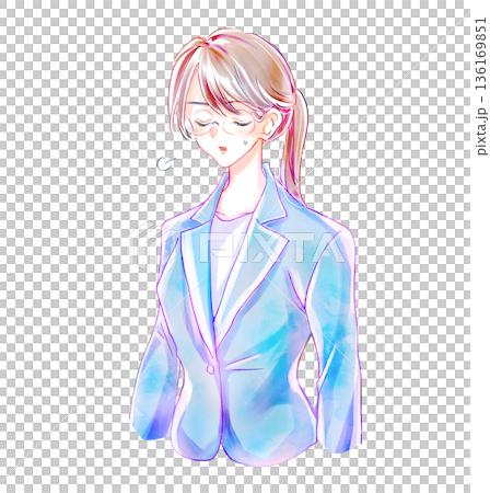 真面目な雰囲気のビジネスパーソン　目を閉じる　溜息 136169851