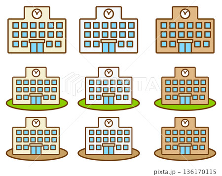 シンプルな学校の校舎のイラスト素材セット 136170115