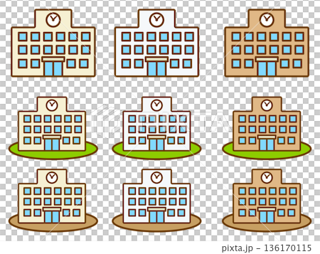 シンプルな学校の校舎のイラスト素材セット 136170115