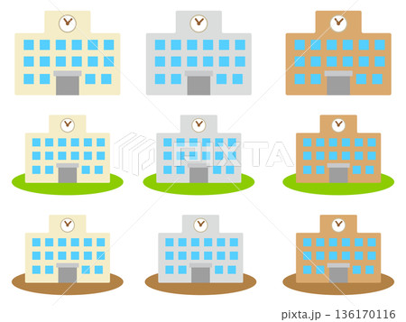 シンプルな学校の校舎のイラスト素材セット2 136170116