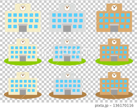 シンプルな学校の校舎のイラスト素材セット2 136170116