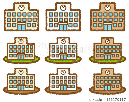 シンプルな学校の校舎のイラスト素材セット3 136170117