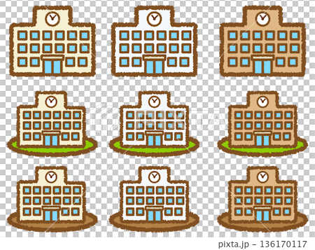 シンプルな学校の校舎のイラスト素材セット3 136170117