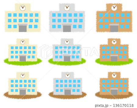 シンプルな学校の校舎のイラスト素材セット4 136170118