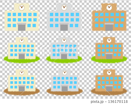 シンプルな学校の校舎のイラスト素材セット4 136170118