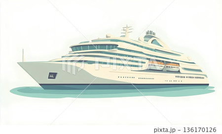 観光船が行き交う海のイラスト 136170126