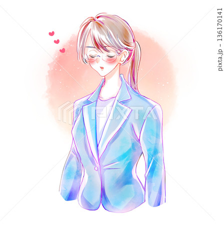 真面目な雰囲気のビジネスパーソン　目を閉じる　恋 136170141