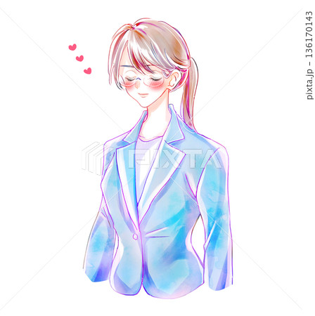 真面目な雰囲気のビジネスパーソン　目を閉じる　笑顔　恋 136170143