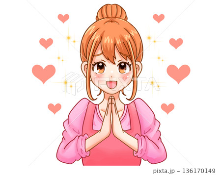 手を合わせて頼みごとをする可愛い主婦のイラスト素材 136170149