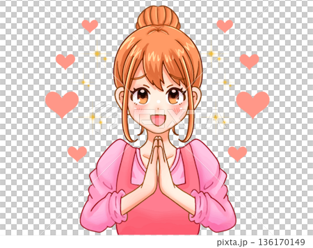 手を合わせて頼みごとをする可愛い主婦のイラスト素材 136170149