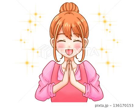 笑顔で喜ぶ可愛い主婦のイラスト素材 笑顔で喜ぶ可愛い主婦のイラスト素材 136170153
