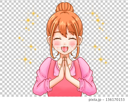一位笑容燦爛、幸福快樂的可愛家庭主婦的插畫素材 136170153
