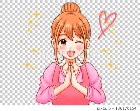 插畫素材：一位可愛的家庭主婦眨眼問話 136170154