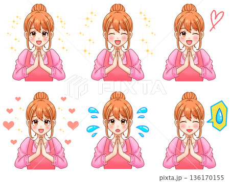 手を合わせてお願いする可愛い主婦のイラスト素材セット2 手を合わせてお願いする可愛い主婦のイラスト素材セット2 136170155