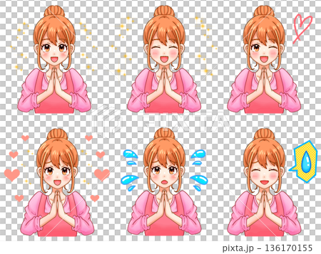 手を合わせてお願いする可愛い主婦のイラスト素材セット2 手を合わせてお願いする可愛い主婦のイラスト素材セット2 136170155