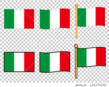 シンプルなイタリアの国旗のイラスト素材セット シンプルなイタリアの国旗のイラスト素材セット 136170240