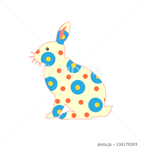 A cute Easter bunny in the style of Russian Dymkovo toys. Happy bunny cartoon characters. A cute Easter bunny in the style of Russian Dymkovo toys. Happy bunny cartoon characters. 136170303
