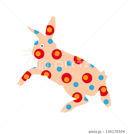 A cute Easter bunny in the style of Russian Dymkovo toys. Happy bunny cartoon characters. 136170304