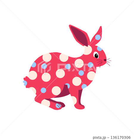 A cute Easter bunny in the style of Russian Dymkovo toys. Happy bunny cartoon characters. A cute Easter bunny in the style of Russian Dymkovo toys. Happy bunny cartoon characters. 136170306