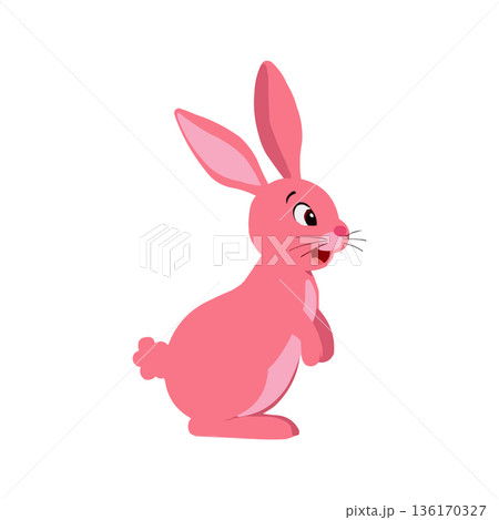 Cartoon character of happy bunny couples with Easter flowers. Kawaii hares for Eastery card, sticker, banner, package design. Vector illustration 136170327