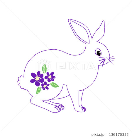 Cartoon character of happy bunny couples with Easter flowers. Kawaii hares for Eastery card, sticker, banner, package design. Vector illustration Cartoon character of happy bunny couples with Easter flowers. Kawaii hares for Eastery card, sticker, banner, package design. Vector illustration 136170335