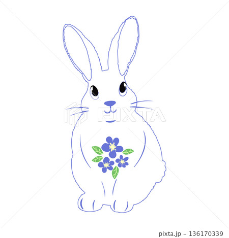 Cartoon character of happy bunny couples with Easter flowers. Kawaii hares for Eastery card, sticker, banner, package design. Vector illustration Cartoon character of happy bunny couples with Easter flowers. Kawaii hares for Eastery card, sticker, banner, package design. Vector illustration 136170339