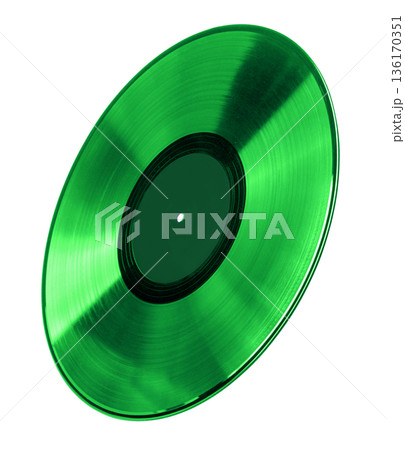 Green vinyl record disc playing analog music 136170351