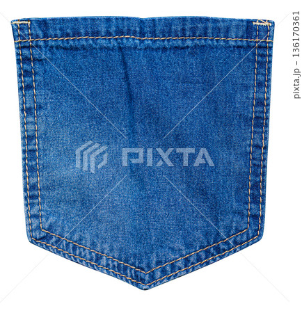 Blue jeans denim pocket with visible stitching texture Blue jeans denim pocket with visible stitching texture 136170361