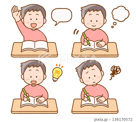 授業を受けるこども(男の子)イラストセット 授業を受けるこども(男の子)イラストセット 136170572