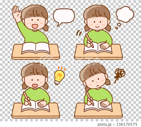 授業を受けるこども(女の子)イラストセット 授業を受けるこども(女の子)イラストセット 136170575