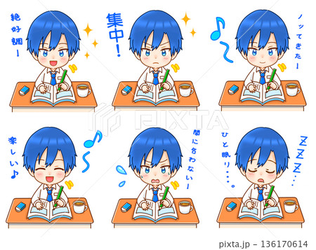 机でお絵かきをする男の子のイラスト素材セット 136170614