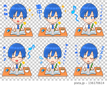 机でお絵かきをする男の子のイラスト素材セット 136170614