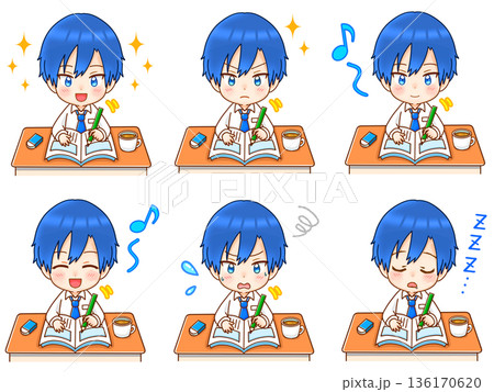 机でお絵かきをする男の子のイラスト素材セット2 136170620