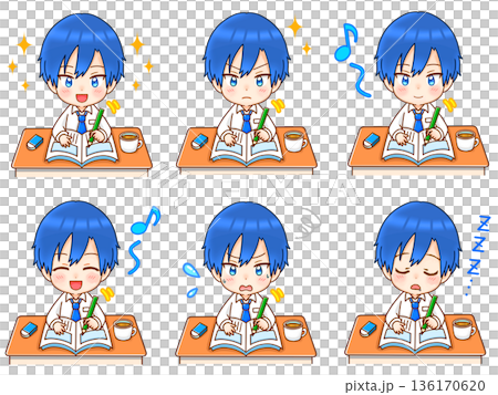 机でお絵かきをする男の子のイラスト素材セット2 136170620