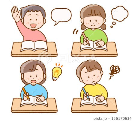 勉強する子供たちイラストセット 勉強する子供たちイラストセット 136170634