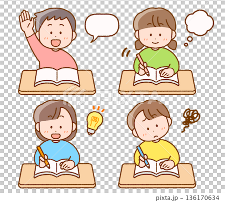 勉強する子供たちイラストセット 勉強する子供たちイラストセット 136170634