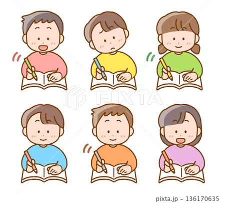 勉強する子供たちのイラストセット 136170635