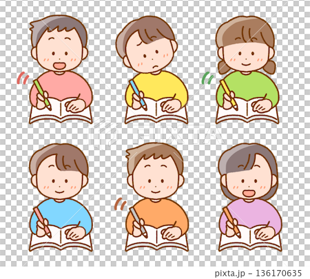 勉強する子供たちのイラストセット 136170635