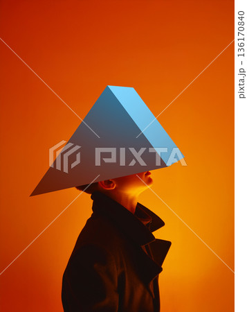 Conceptual composition futuristic portrait with abstract headwear. 136170840