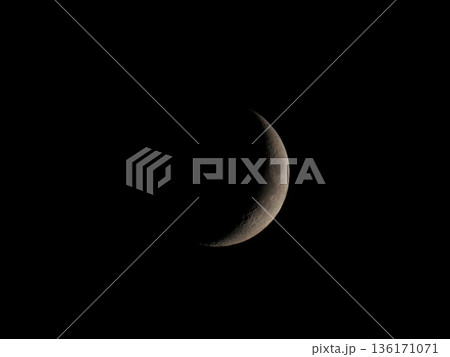 Beautiful Crescent Moon on dark Night sky. Half moon in growing phase 136171071