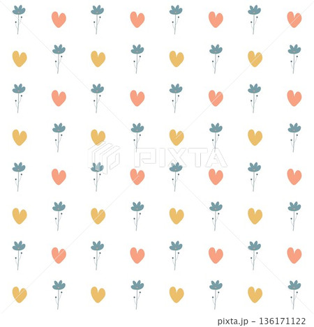Seamless pattern colorful pastel hearts and flowers 136171122